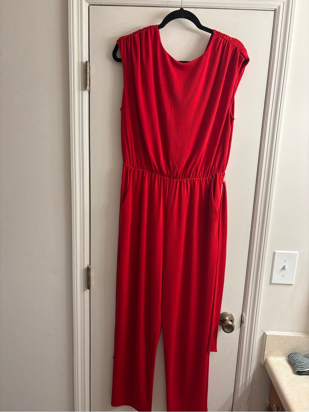 Express Red Sleeveless Jumpsuit with Elastic Waist